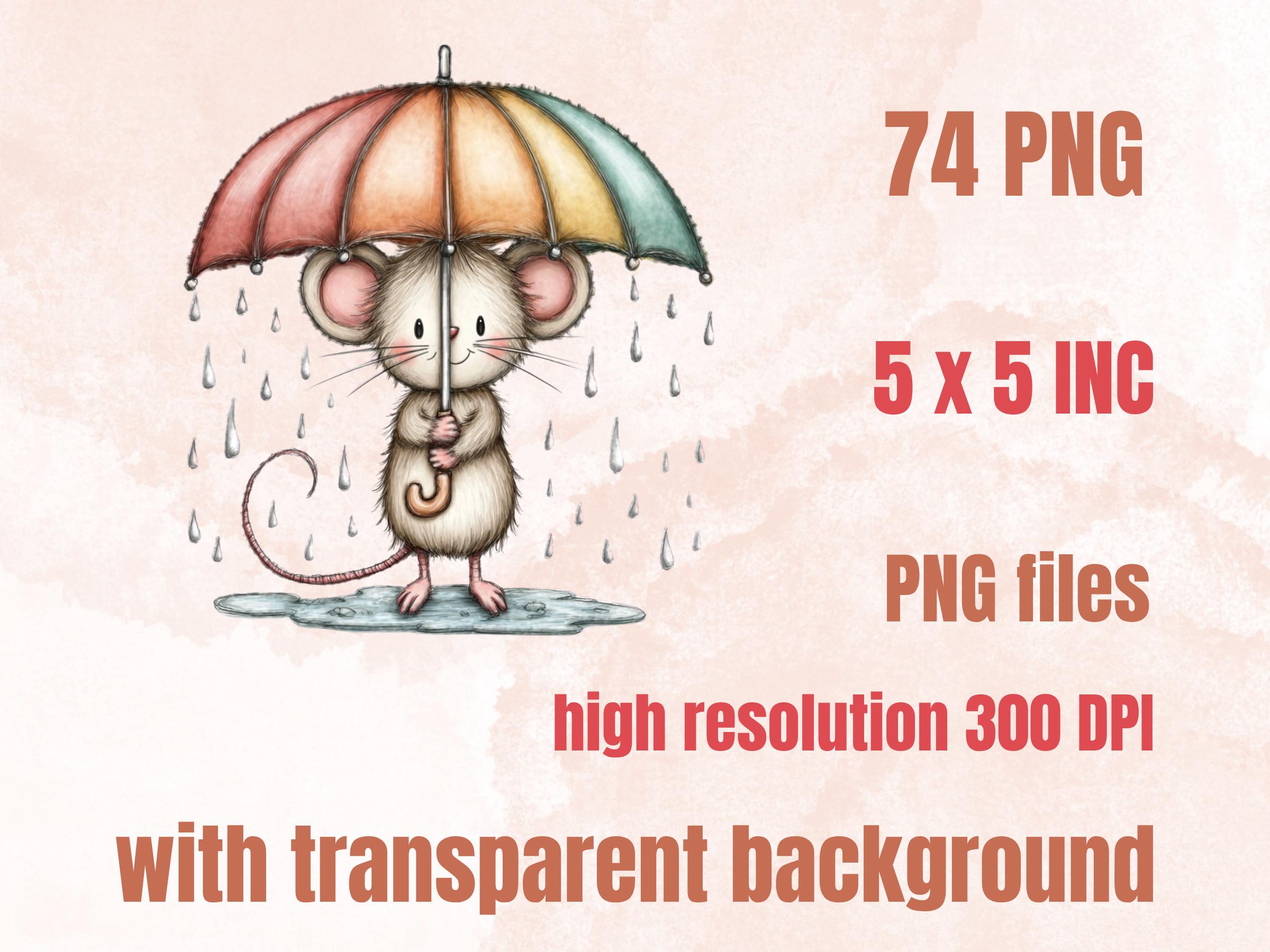Rainy Day Clipart Bundle | 74 Whimsical Quirky Rain PNG | Umbrella Animals Digital Download