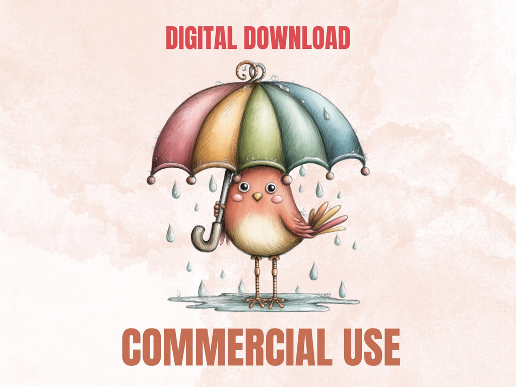 Rainy Day Clipart Bundle | 74 Whimsical Quirky Rain PNG | Umbrella Animals Digital Download