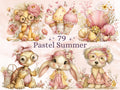 Pastel Summer Clipart Bundle | 79 Soft Whimsical Summer PNG | Beach Animals Digital Download