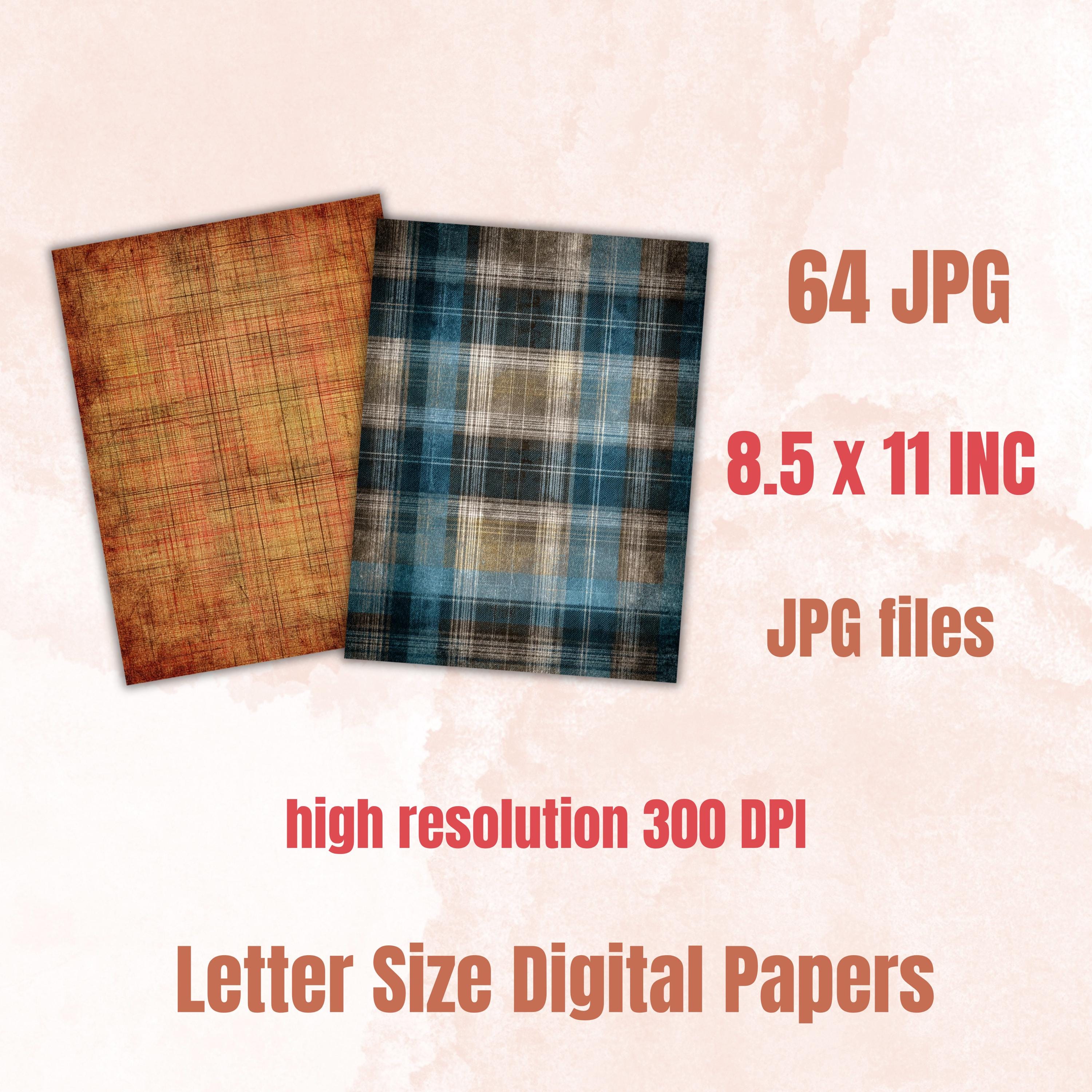 Grunge Plaid Pages, Tartan Backgrounds, Gingham Pattern Junk Journal Paper, Vintage Fabric Texture Printable, Letter Size
