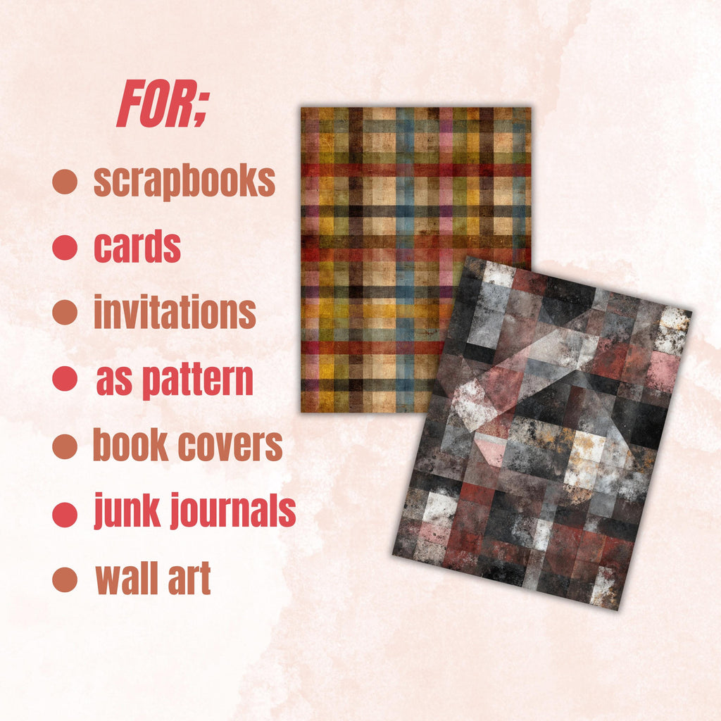 Grunge Plaid Pages, Tartan Backgrounds, Gingham Pattern Junk Journal Paper, Vintage Fabric Texture Printable, Letter Size