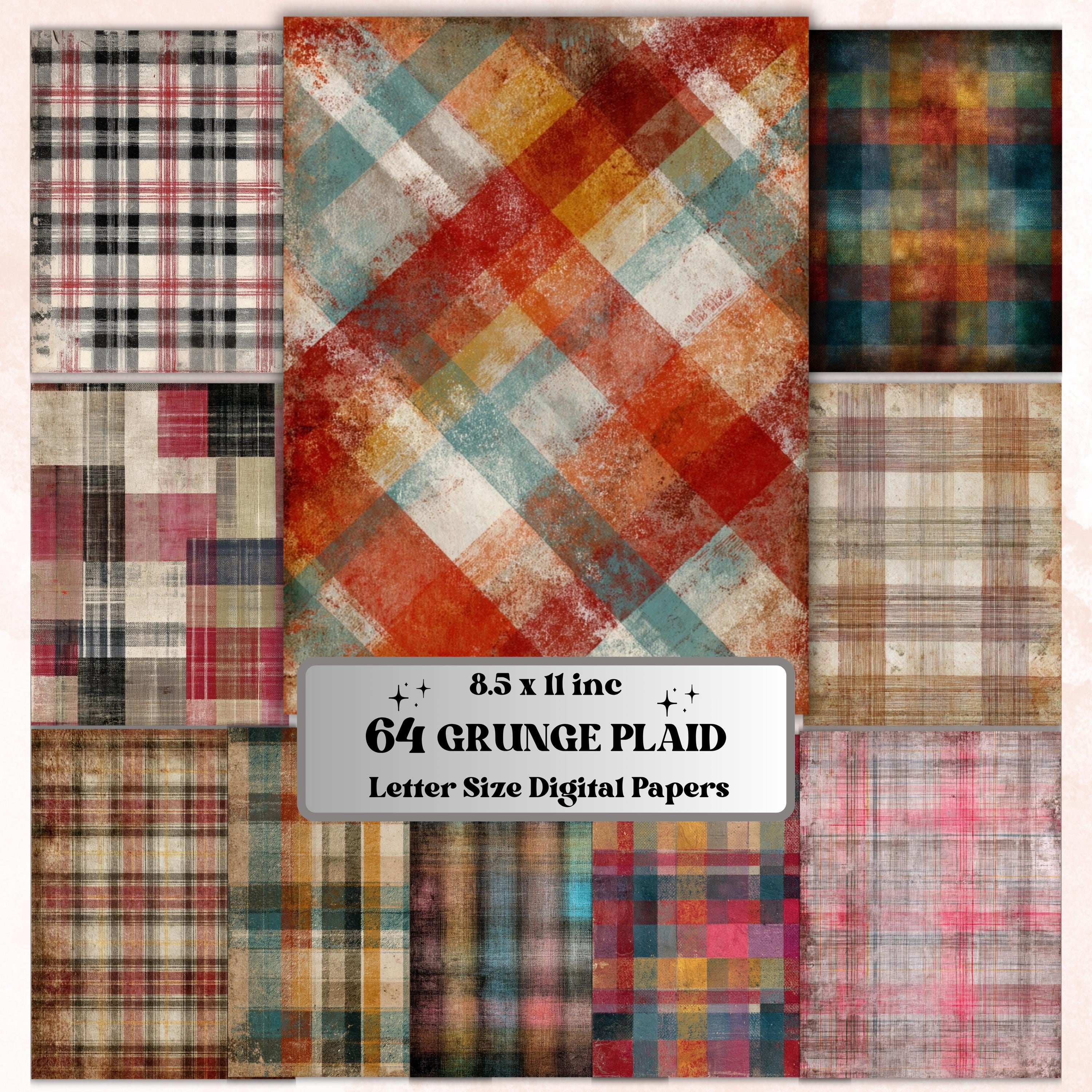Grunge Plaid Pages, Tartan Backgrounds, Gingham Pattern Junk Journal Paper, Vintage Fabric Texture Printable, Letter Size