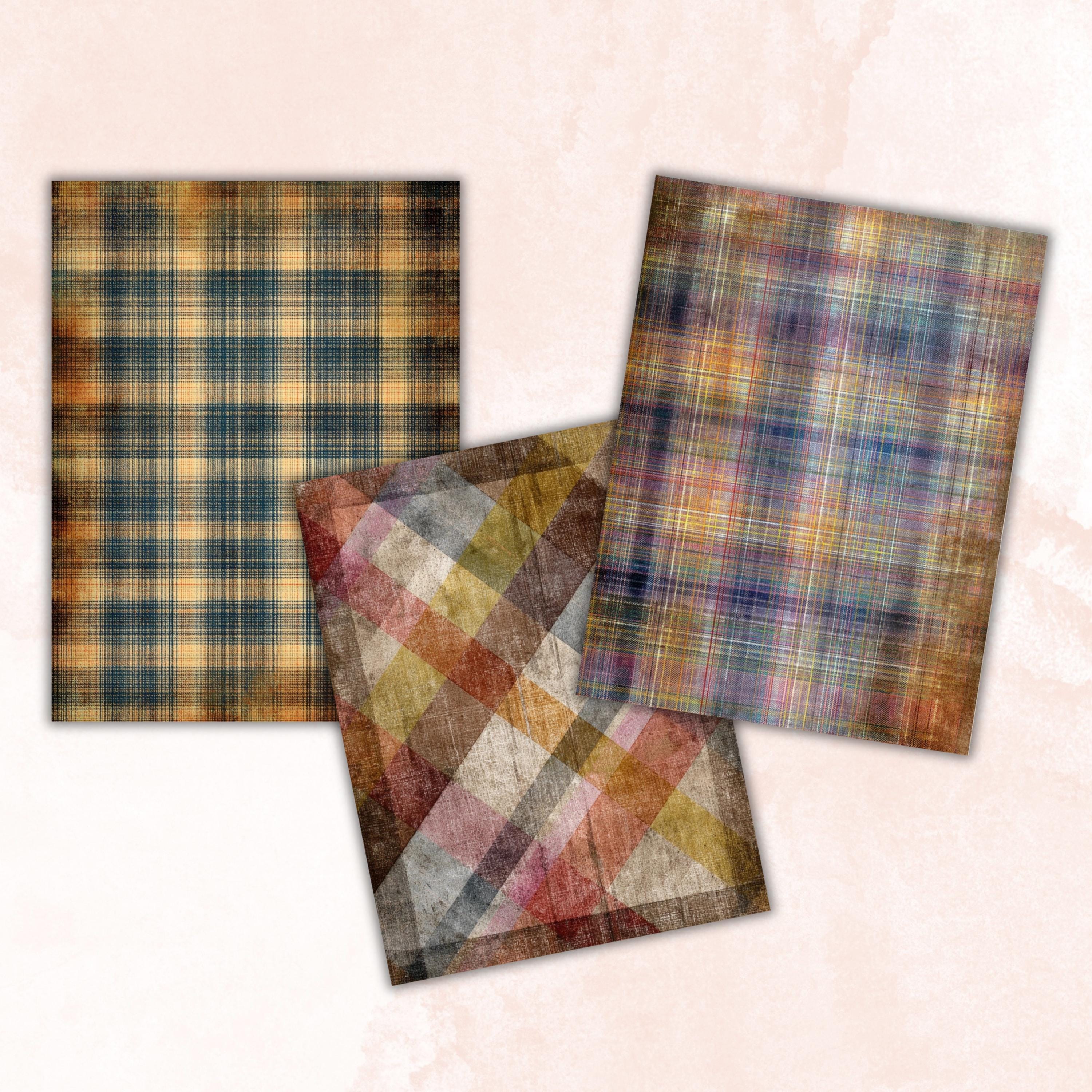 Grunge Plaid Pages, Tartan Backgrounds, Gingham Pattern Junk Journal Paper, Vintage Fabric Texture Printable, Letter Size