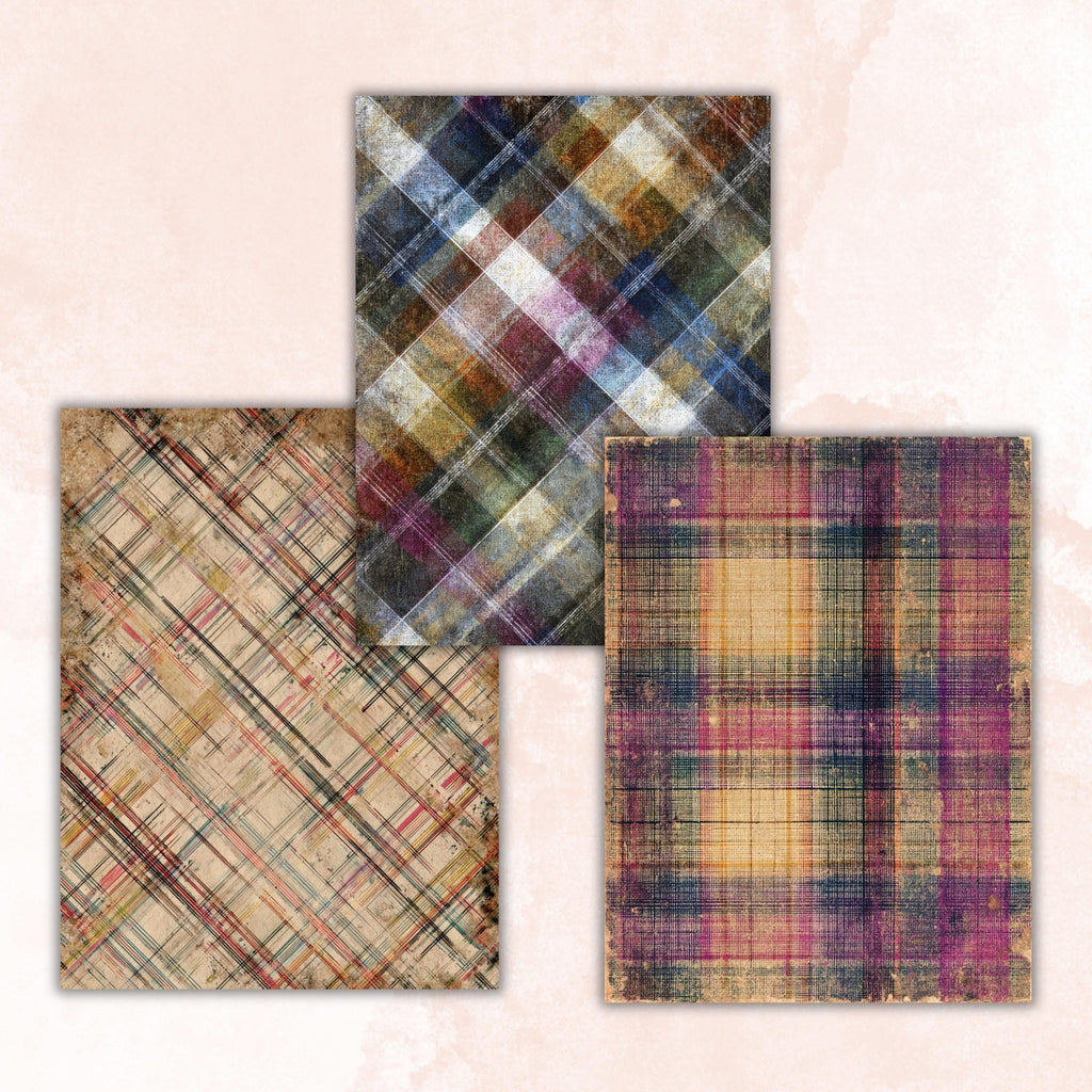 Grunge Plaid Pages, Tartan Backgrounds, Gingham Pattern Junk Journal Paper, Vintage Fabric Texture Printable, Letter Size