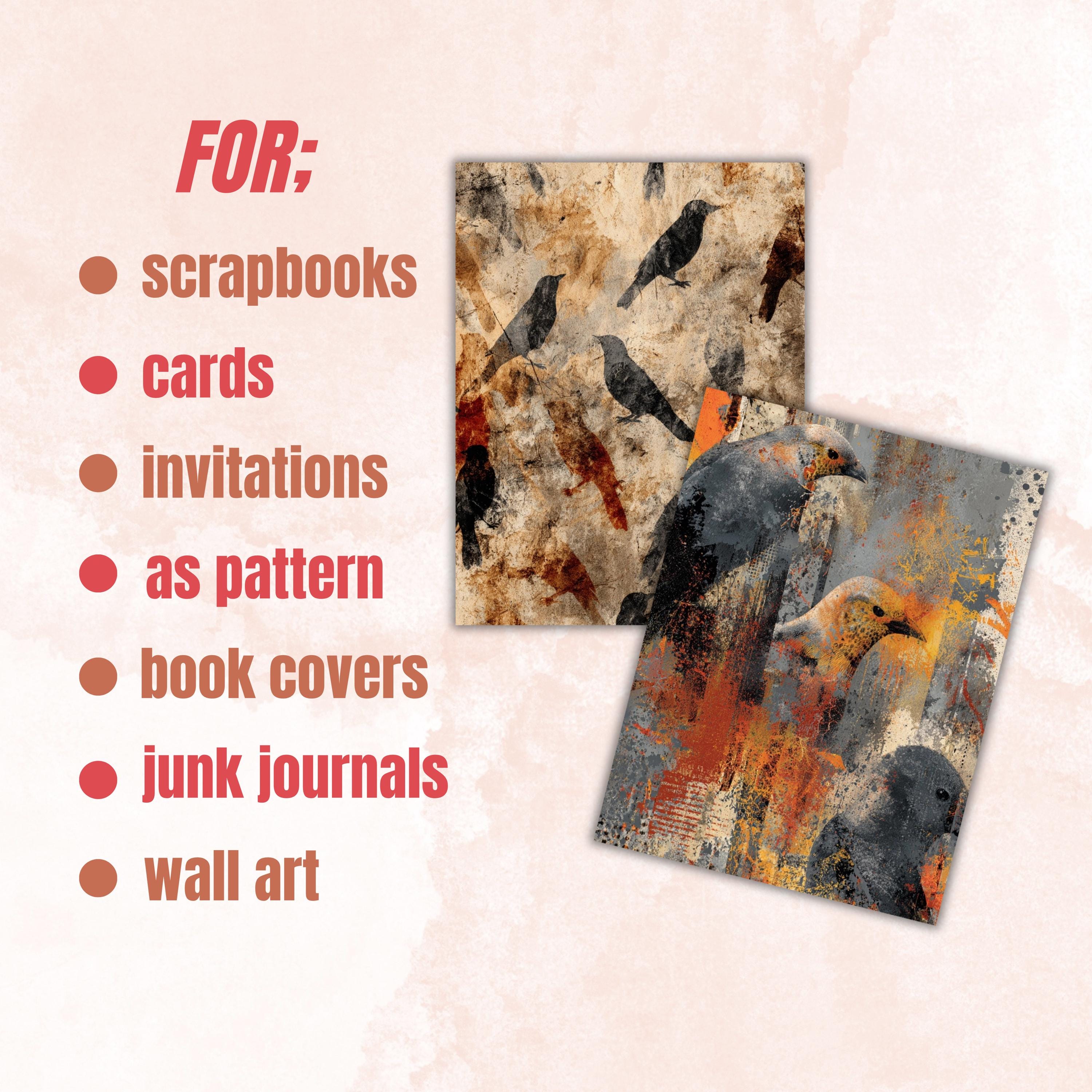 Grunge Birds Pages, Vintage Bird Collage Backgrounds, Nature Junk Journal Paper, Rustic Wildlife Printable, Letter Size