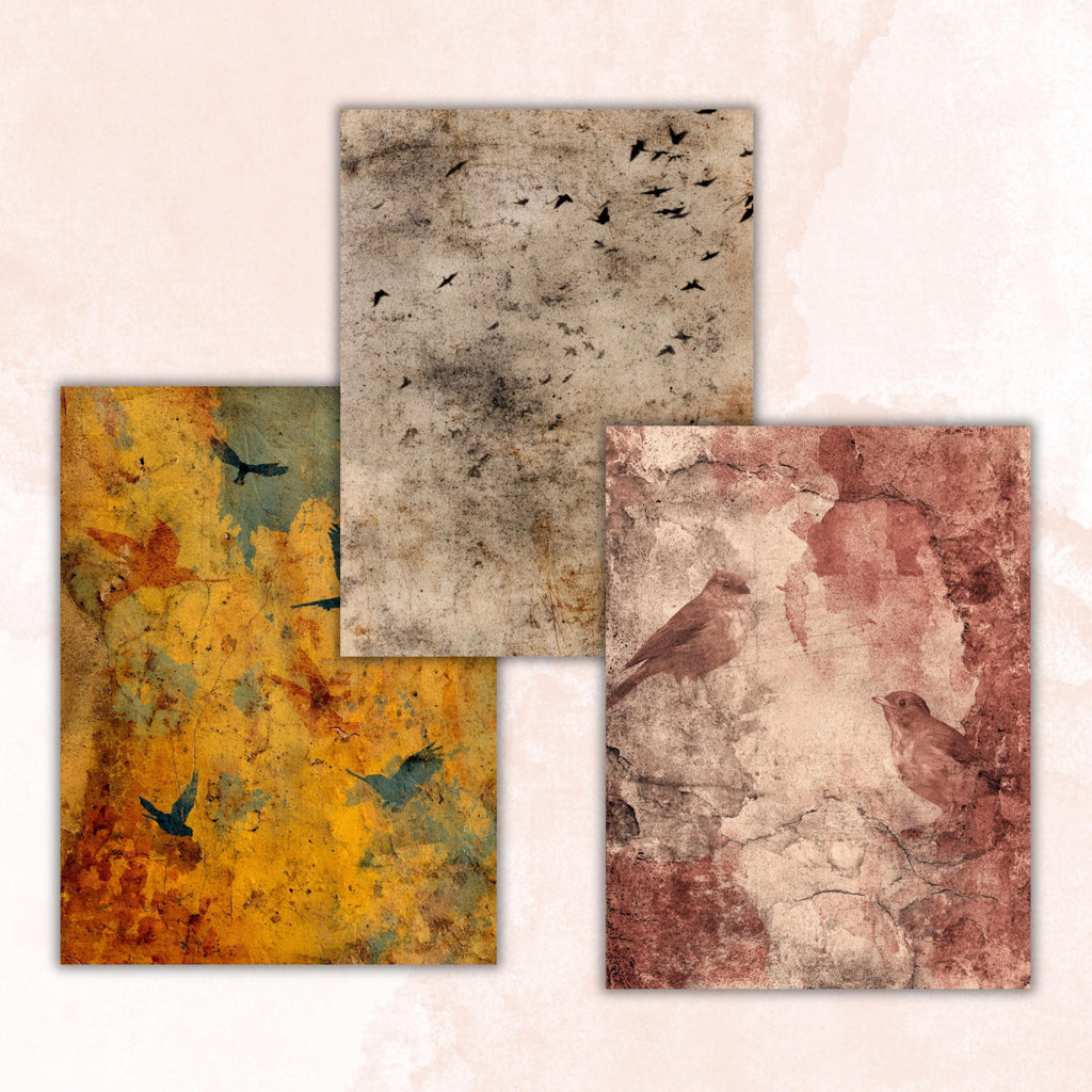 Grunge Birds Pages, Vintage Bird Collage Backgrounds, Nature Junk Journal Paper, Rustic Wildlife Printable, Letter Size