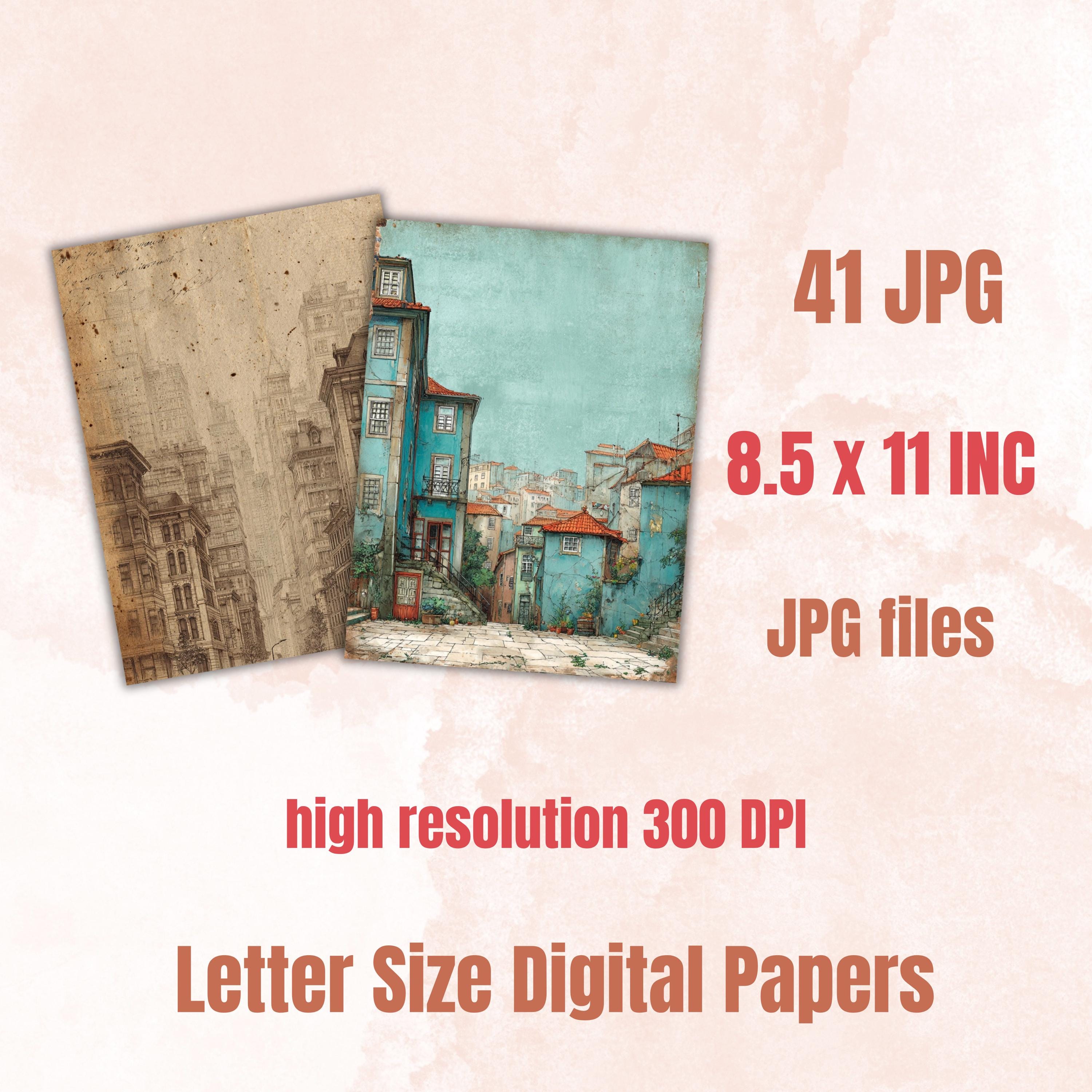 City Ephemera Pages, Urban Collage Backgrounds, Vintage Travel Junk Journal Paper, Street Scrapbook Printable, Letter Size