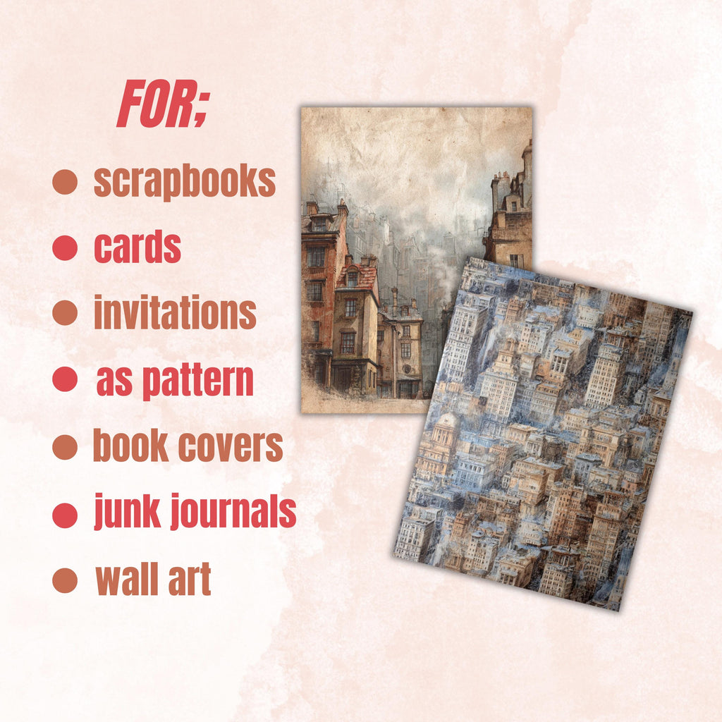 City Ephemera Pages, Urban Collage Backgrounds, Vintage Travel Junk Journal Paper, Street Scrapbook Printable, Letter Size