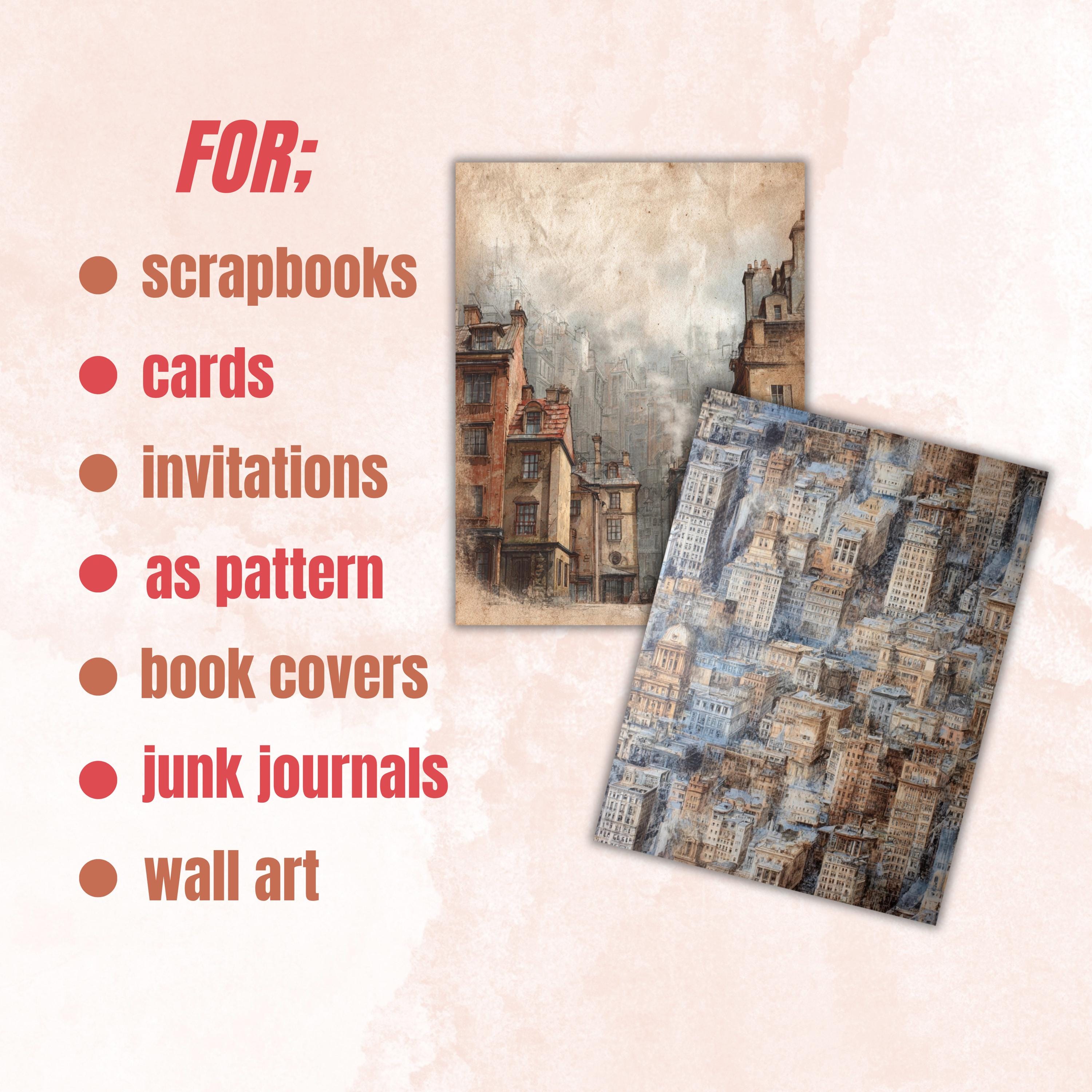 City Ephemera Pages, Urban Collage Backgrounds, Vintage Travel Junk Journal Paper, Street Scrapbook Printable, Letter Size