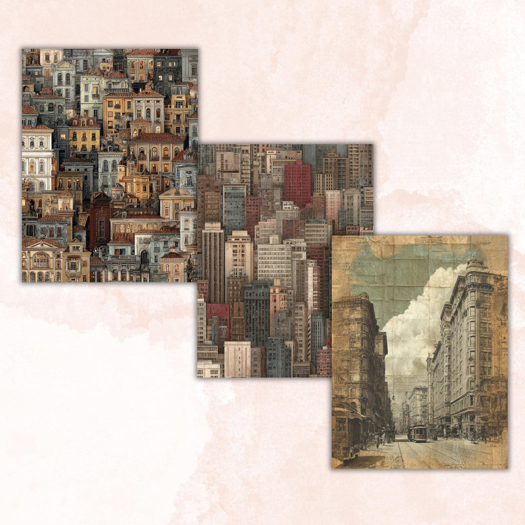 City Ephemera Pages, Urban Collage Backgrounds, Vintage Travel Junk Journal Paper, Street Scrapbook Printable, Letter Size