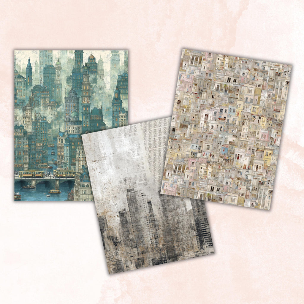 City Ephemera Pages, Urban Collage Backgrounds, Vintage Travel Junk Journal Paper, Street Scrapbook Printable, Letter Size