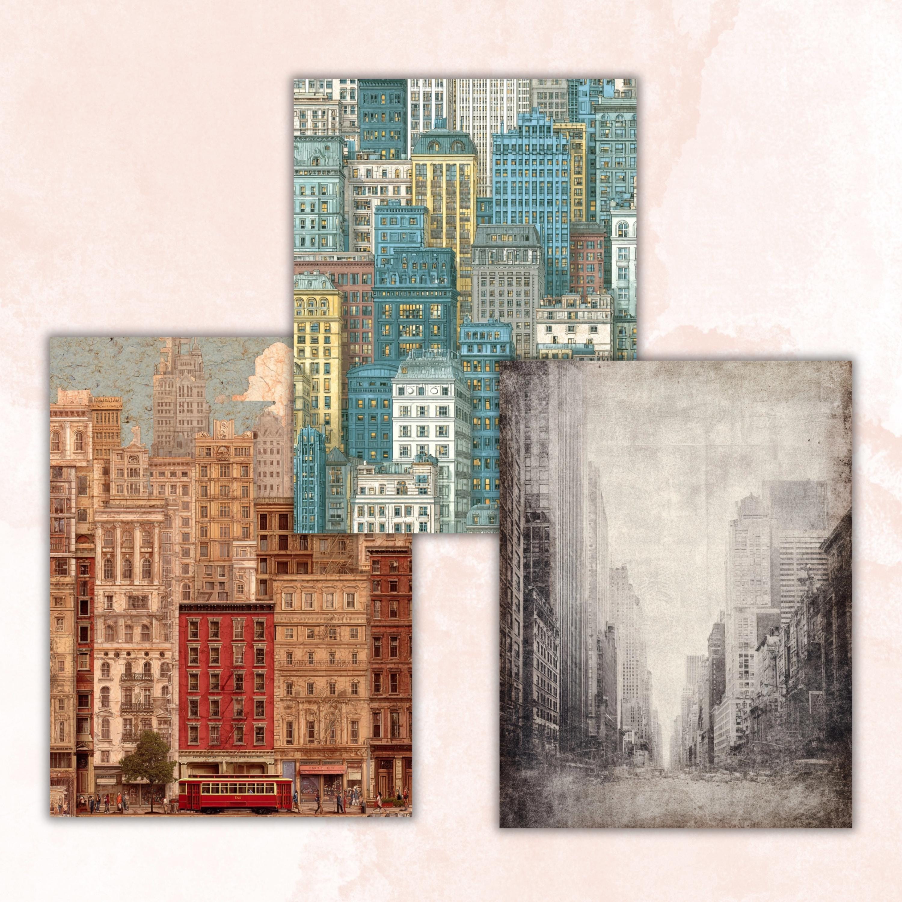 City Ephemera Pages, Urban Collage Backgrounds, Vintage Travel Junk Journal Paper, Street Scrapbook Printable, Letter Size