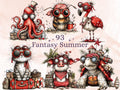 Fantasy Summer Clipart Bundle | 93 Whimsical Quirky Beach PNG | Floral Summer Download