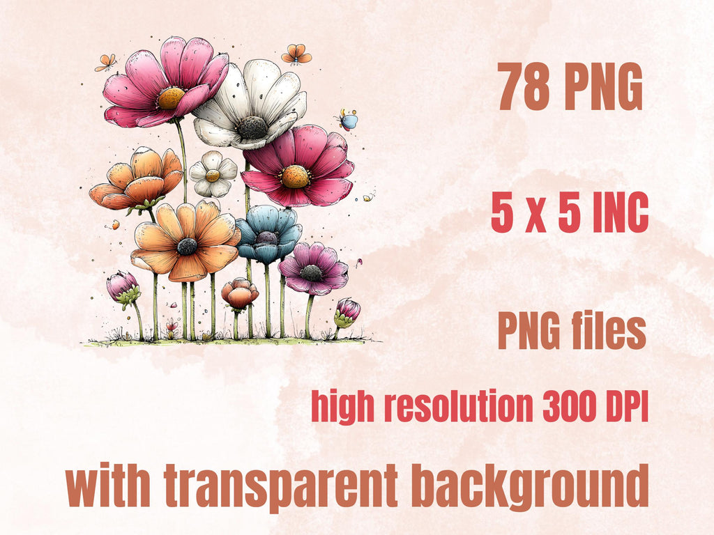 Summer Flowers Clipart Bundle | 78 Whimsical Quirky Floral PNG | Fantasy Flower Digital Download