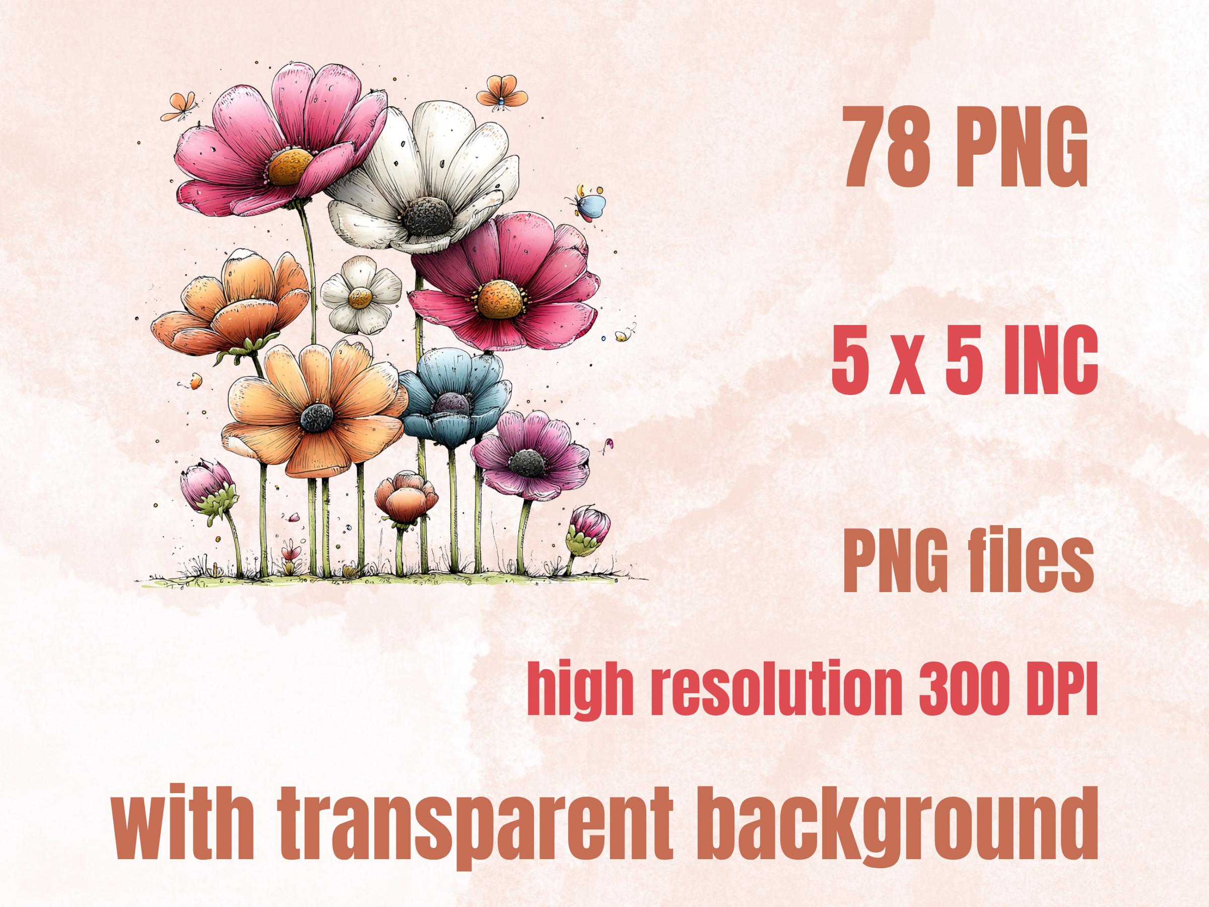 Summer Flowers Clipart Bundle | 78 Whimsical Quirky Floral PNG | Fantasy Flower Digital Download
