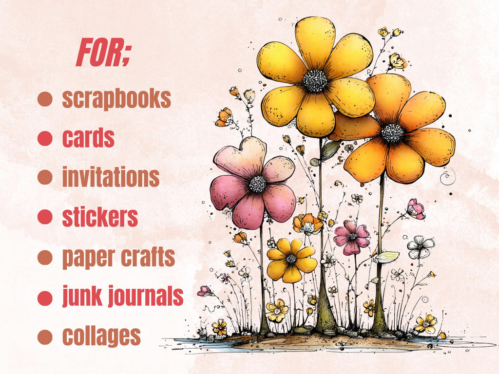 Summer Flowers Clipart Bundle | 78 Whimsical Quirky Floral PNG | Fantasy Flower Digital Download