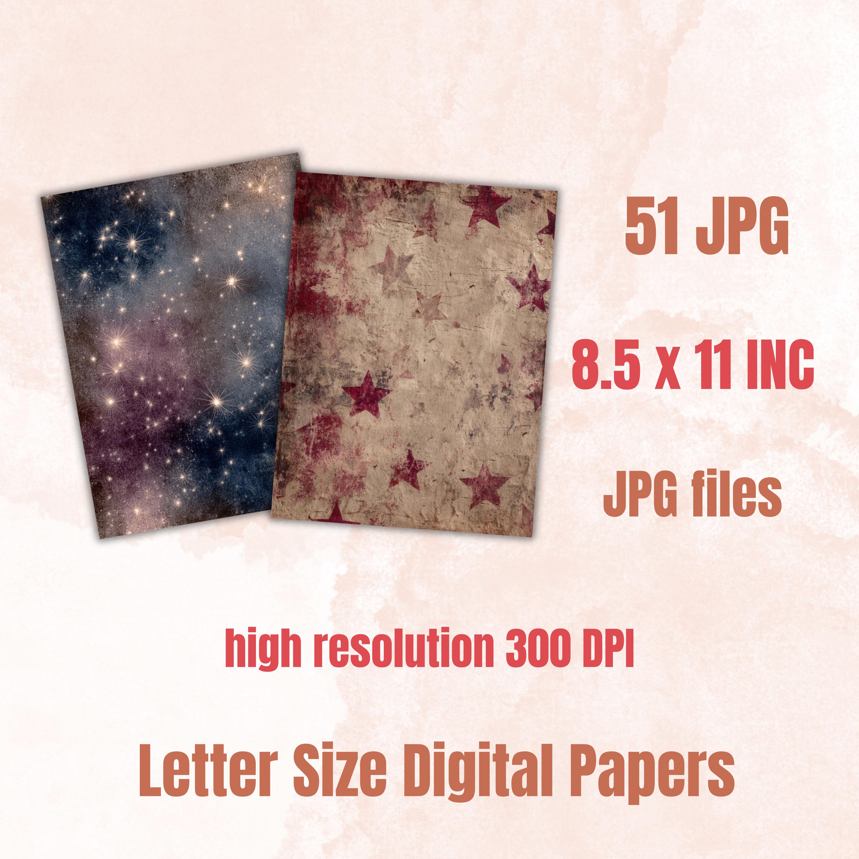 Grunge Star Pages, Celestial Backgrounds, Starry Sky Junk Journal Paper, Cosmic Aesthetic Printable, Letter Size