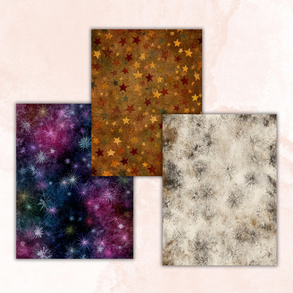 Grunge Star Pages, Celestial Backgrounds, Starry Sky Junk Journal Paper, Cosmic Aesthetic Printable, Letter Size