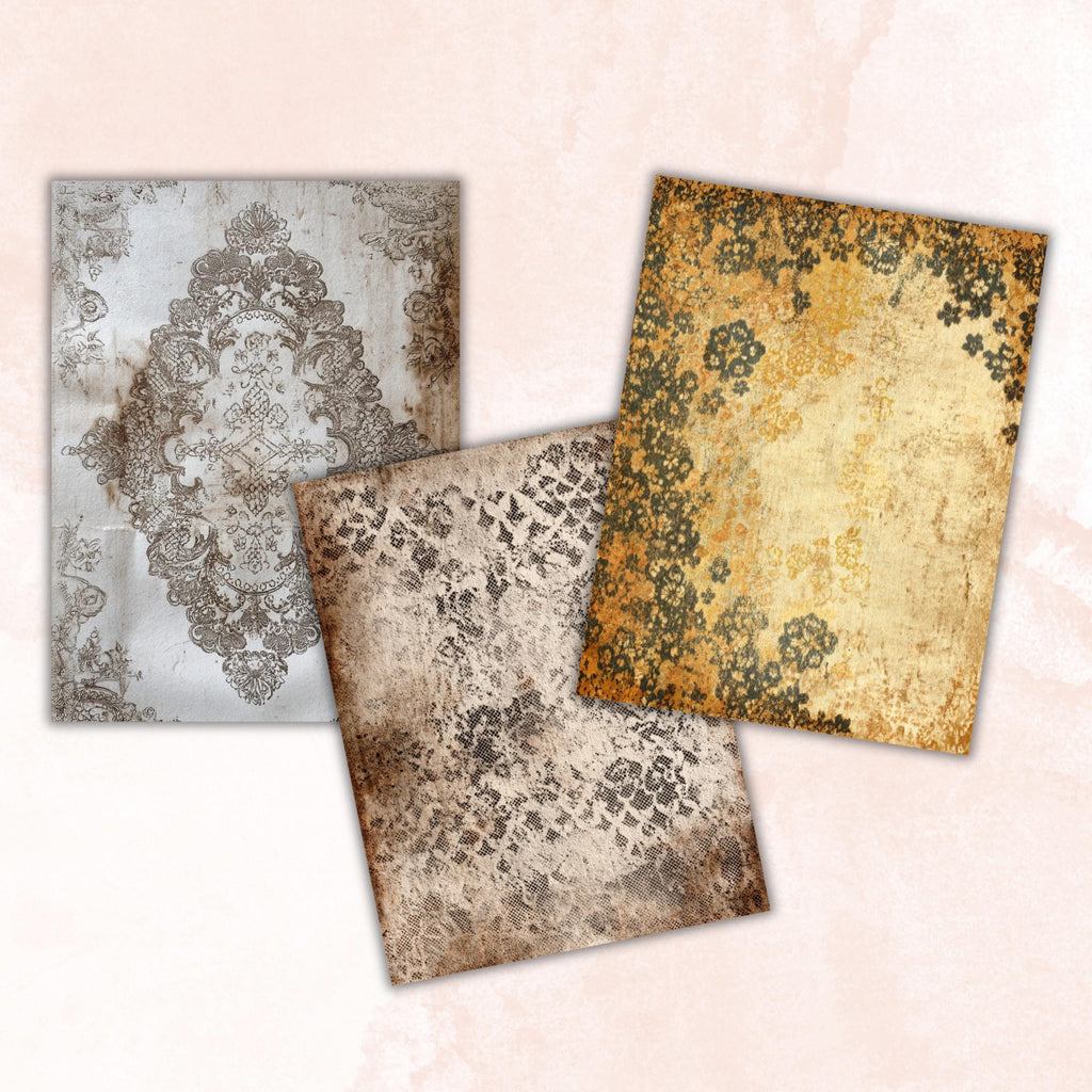 Grunge Lace Pages, Vintage Lace Backgrounds, Shabby Chic Junk Journal Paper, Elegant Collage Printable, Letter Size