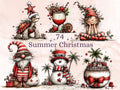 Summer Christmas Clipart Bundle | 74 Whimsical Quirky Xmas PNG | Beach Holiday Digital Download