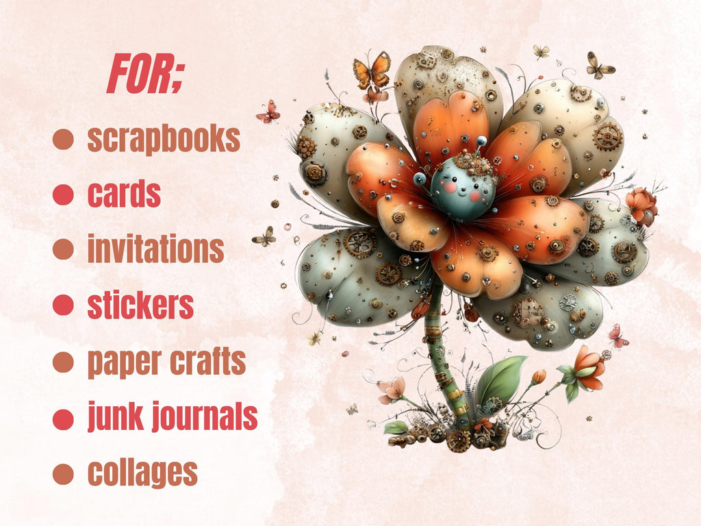 Steampunk Summer Clipart Bundle | 100 Whimsical Boho Steampunk PNG | Industrial Beach Download