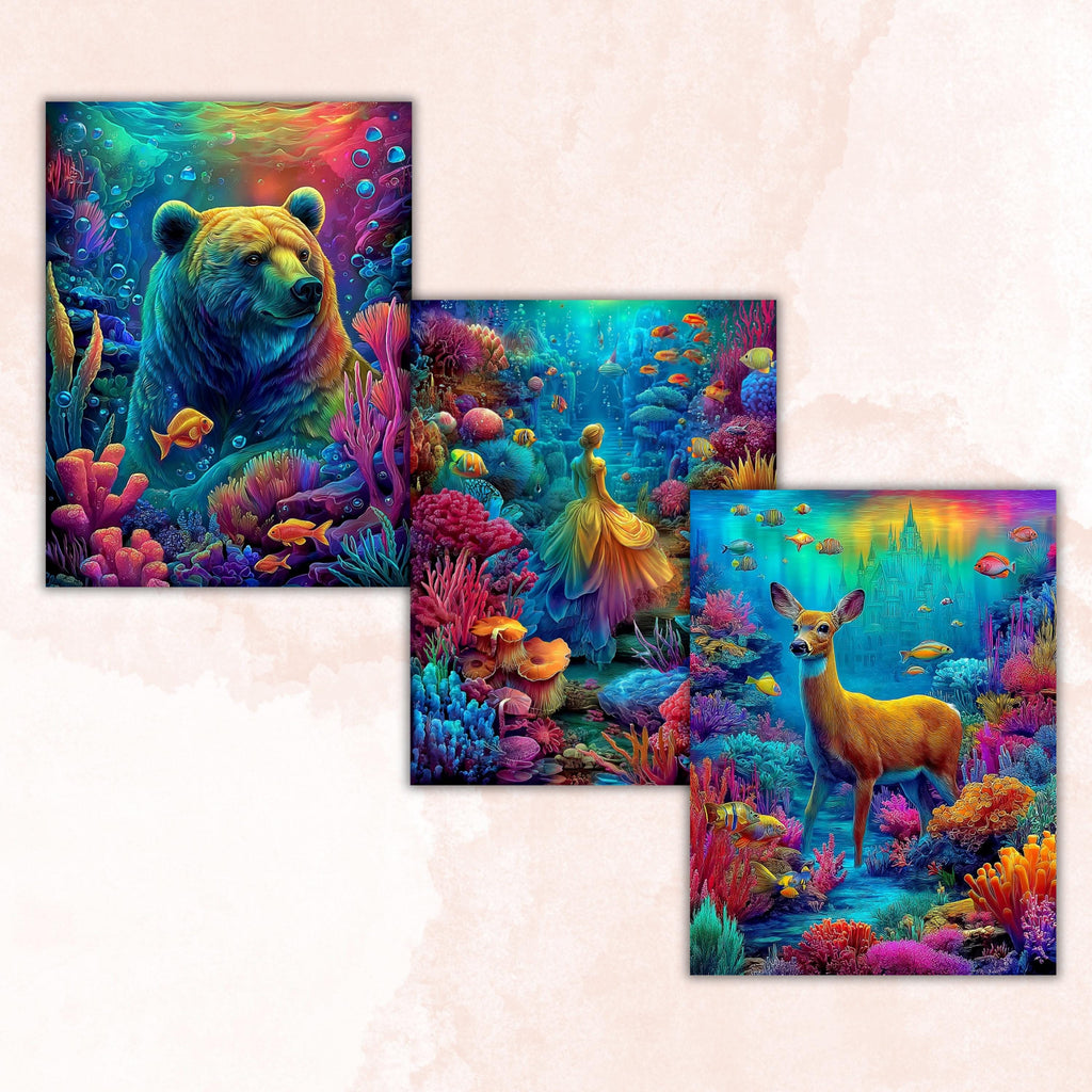 Ocean Stories Pages, Underwater Backgrounds, Sea Life Junk Journal Paper, Coastal Fantasy Collage Printable, Letter Size