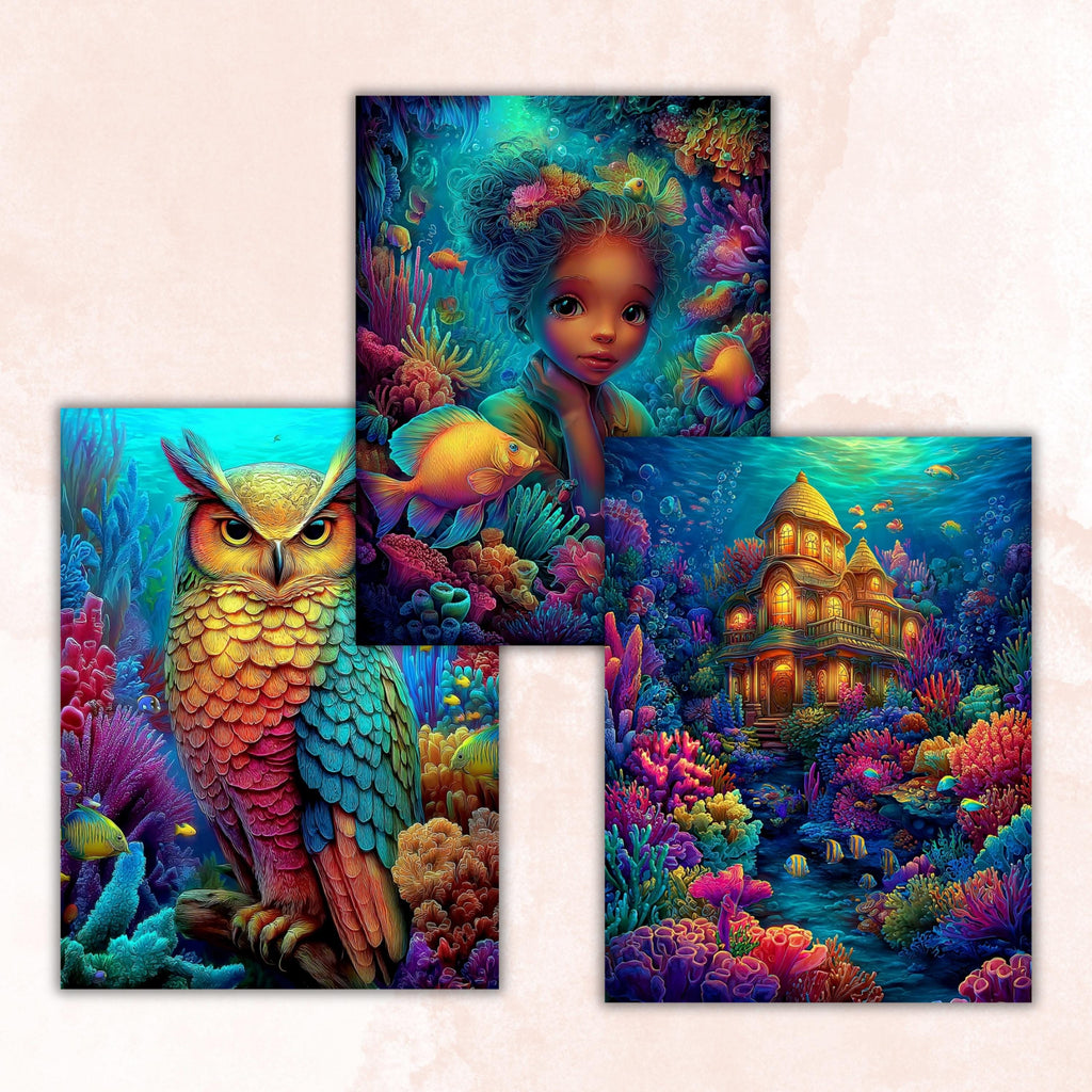 Ocean Stories Pages, Underwater Backgrounds, Sea Life Junk Journal Paper, Coastal Fantasy Collage Printable, Letter Size