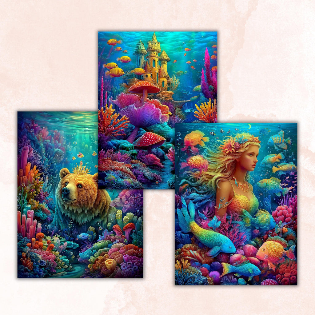 Ocean Stories Pages, Underwater Backgrounds, Sea Life Junk Journal Paper, Coastal Fantasy Collage Printable, Letter Size
