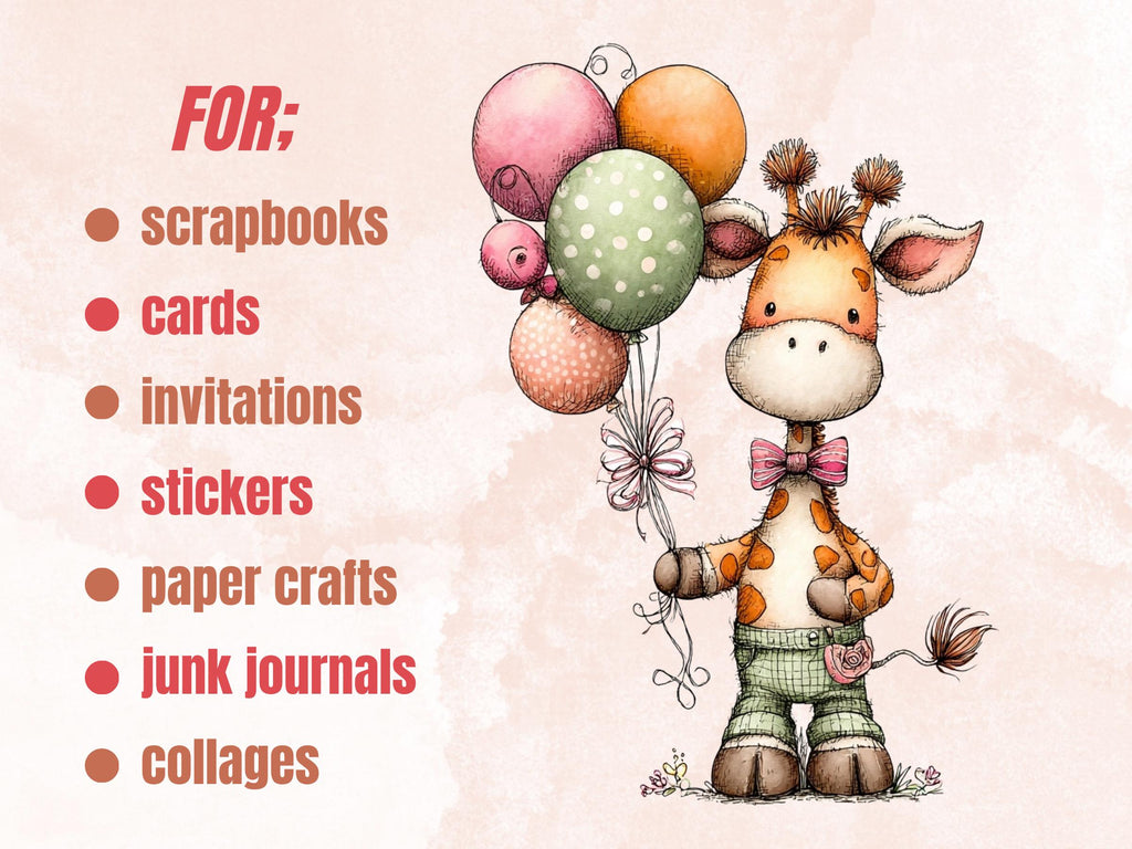 Safari Birthday Clipart, Whimsical Jungle Party Animals PNG Illustrations (Digital Download, Commercial Use)
