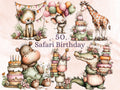 Safari Birthday Clipart, Whimsical Jungle Party Animals PNG Illustrations (Digital Download, Commercial Use)