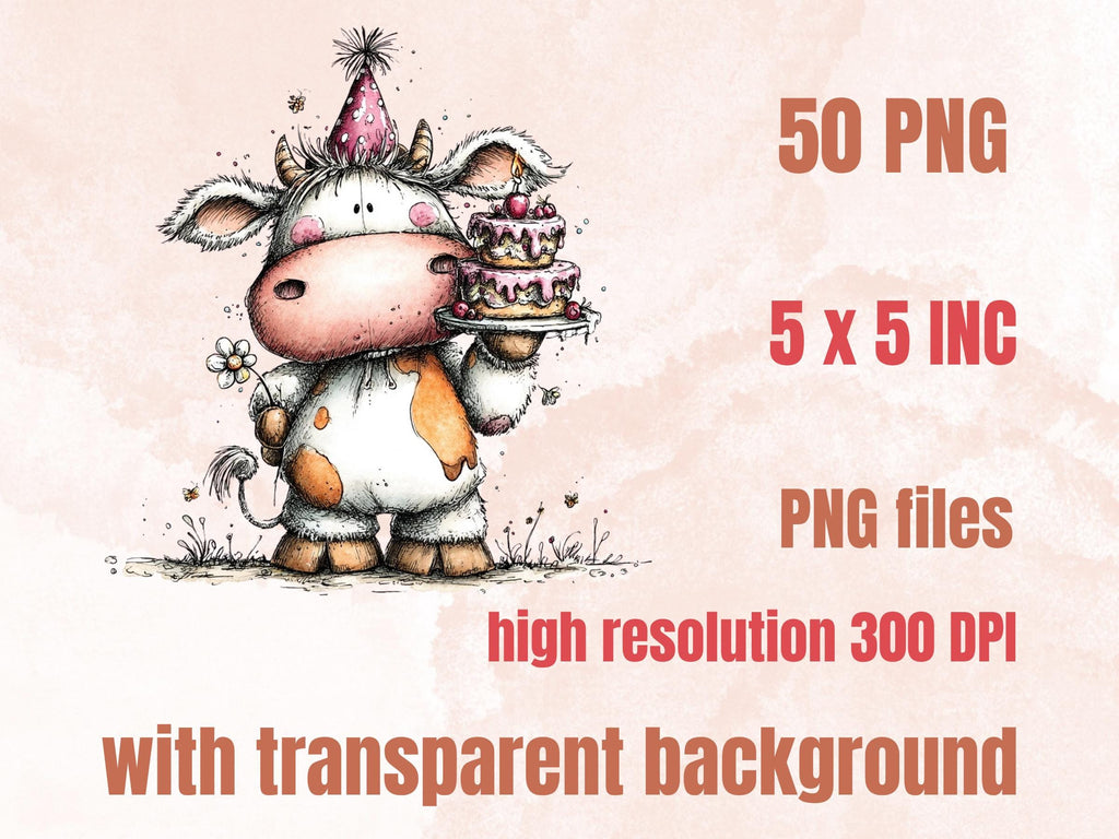 Farm Birthday Clipart, Whimsical Cottage Party Animals PNG Illustrations (Digital Download, Commercial Use)