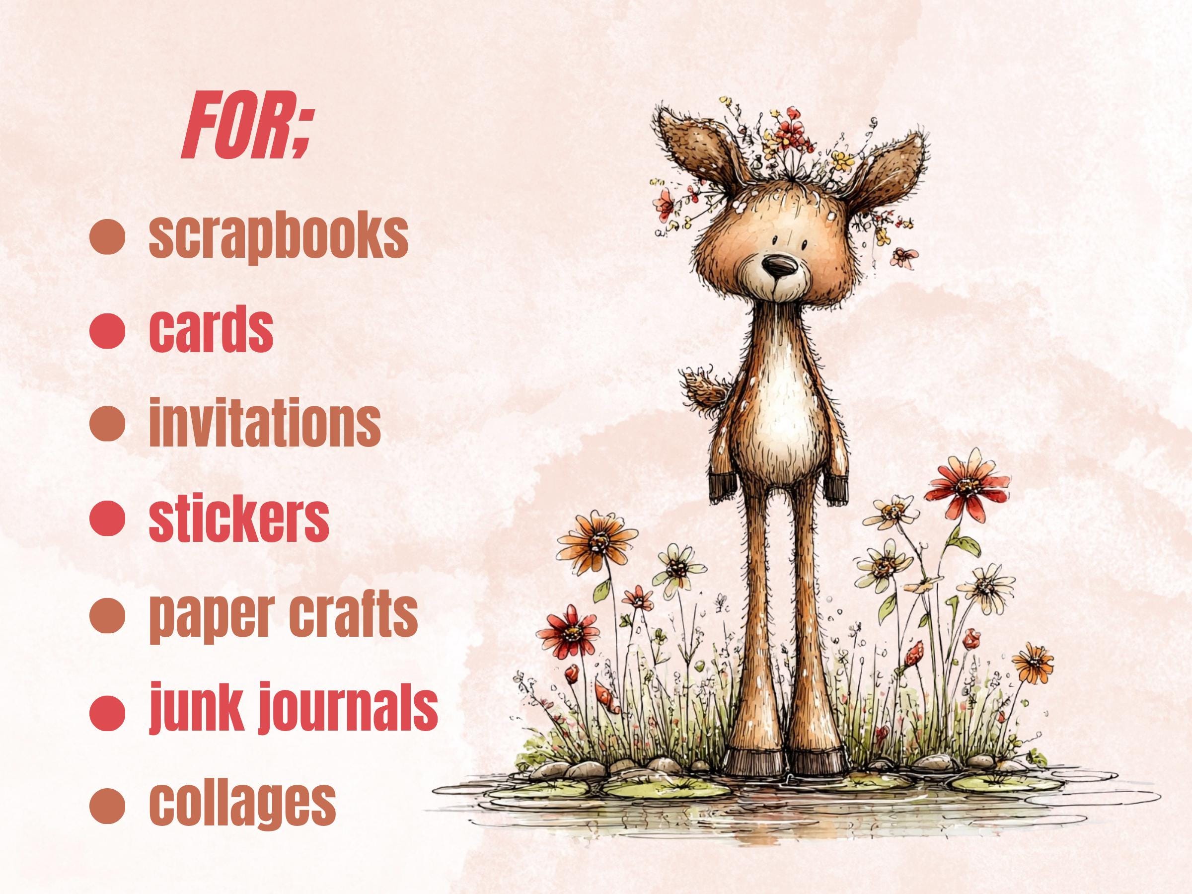 Summer Woodland Clipart, Whimsical Neutral Forest Animals PNG Illustrations (Digital Download, Commercial Use)
