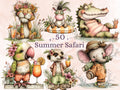 Summer Safari Clipart, Whimsical Quirky Jungle Animals PNG Illustrations (Digital Download, Commercial Use)