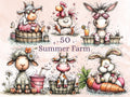 Summer Farm Clipart, Whimsical Quirky Farm Animals PNG Illustrations (Digital Download, Commercial Use)