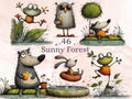 Summer Forest Animals Clipart, Whimsical Quirky Woodland PNG Illustrations (Digital Download, Commercial Use)