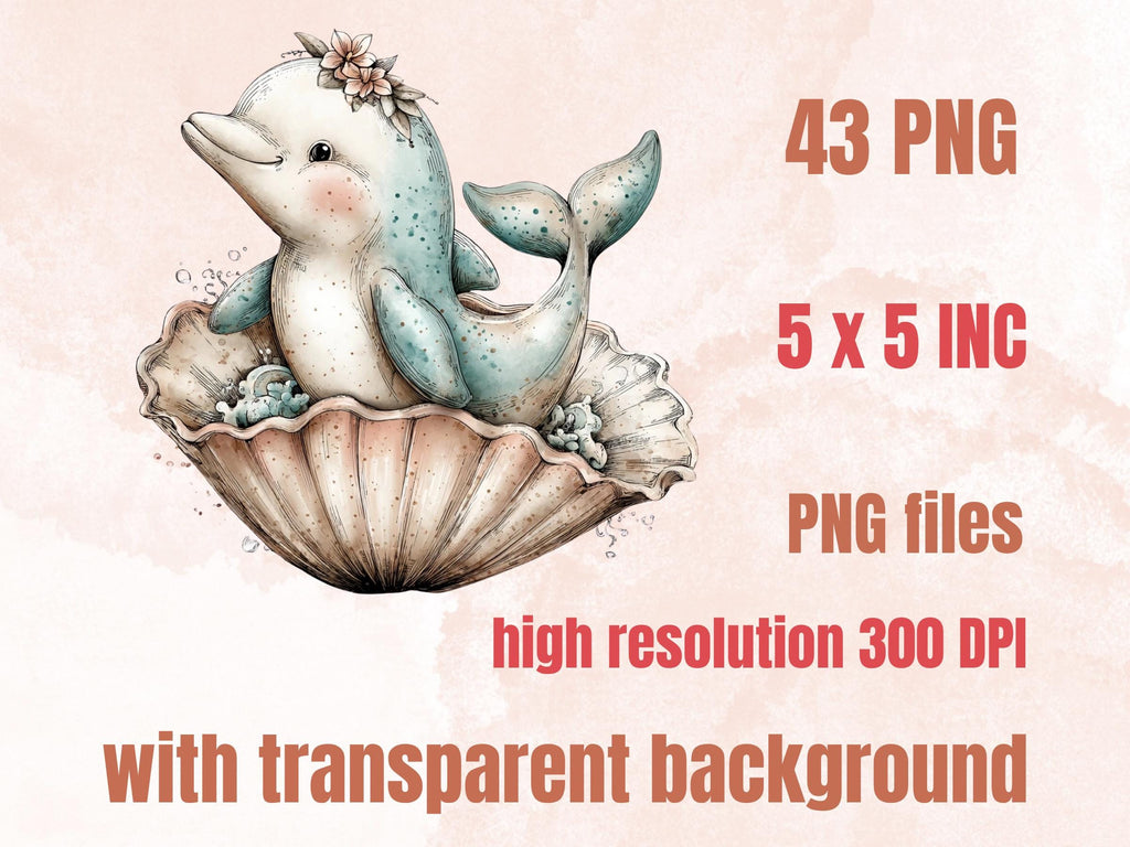 Ocean Pool Party Animals Clipart, Summer Under the Sea PNG Illustrations (Digital Download, Commercial Use)