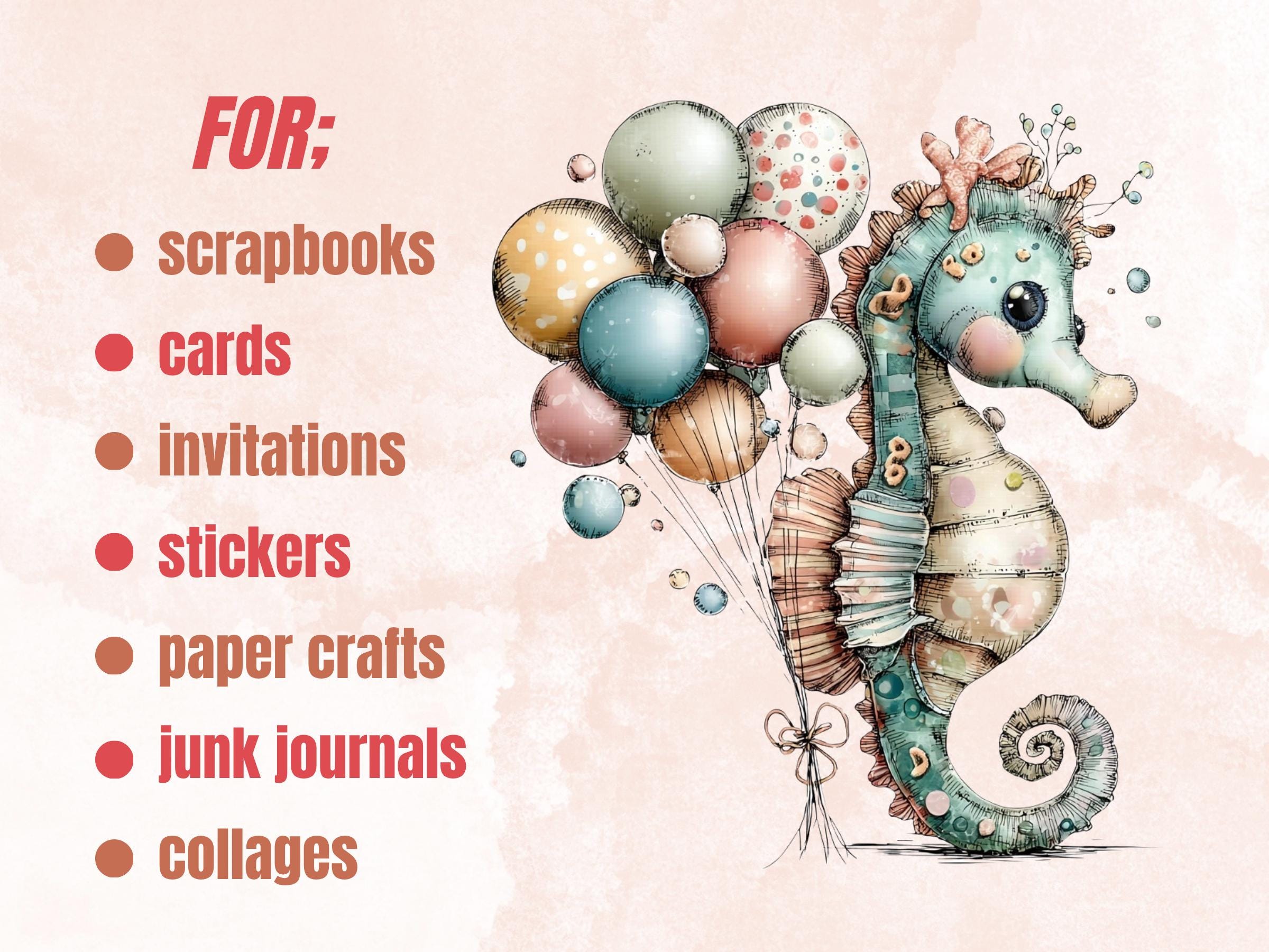 Ocean Pool Party Animals Clipart, Summer Under the Sea PNG Illustrations (Digital Download, Commercial Use)