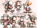 Farm Adventure Clipart, Whimsical Quirky Farm Animals PNG Illustrations (Digital Download, Commercial Use)