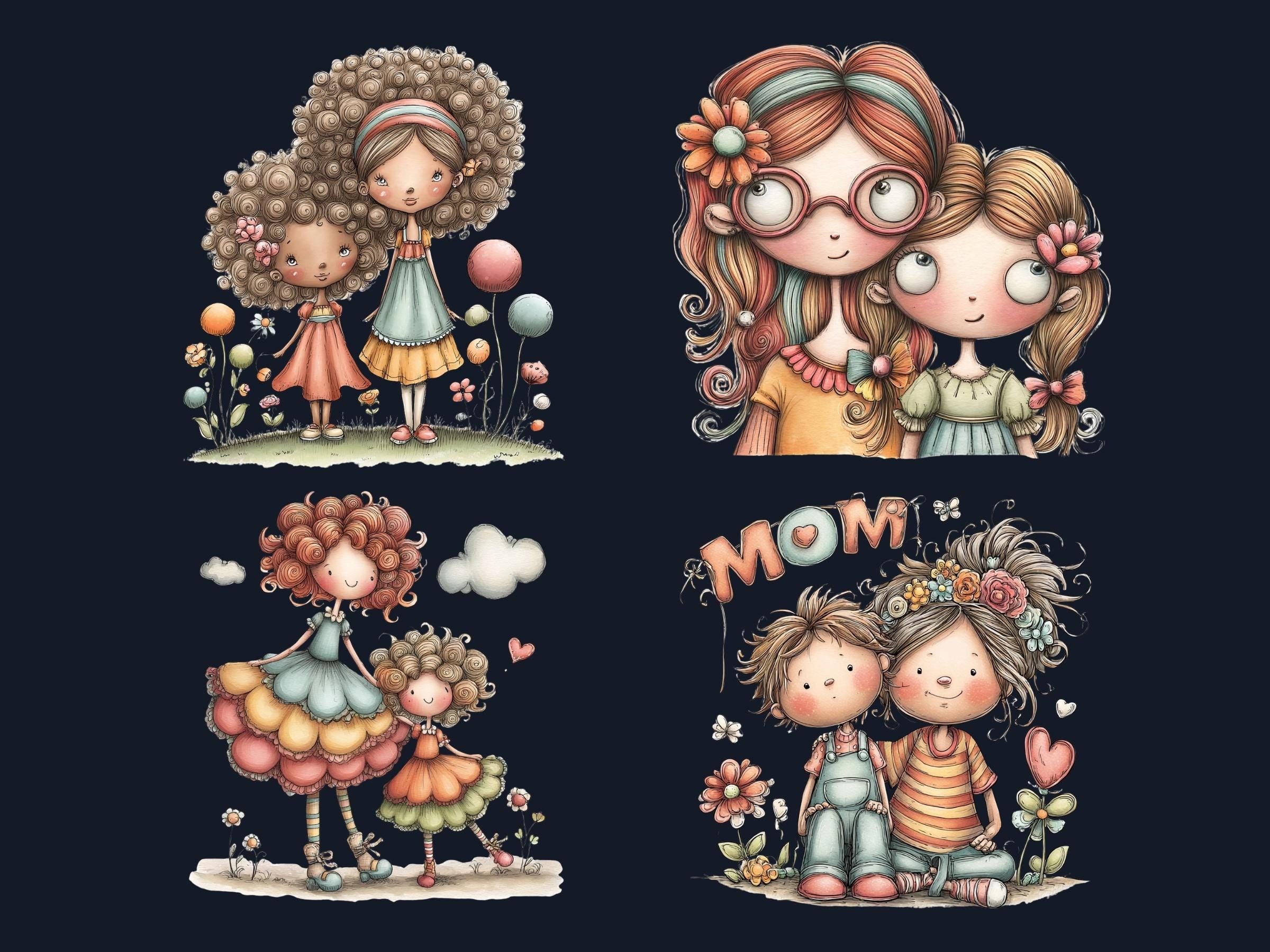 Whimsical Mother's Day Clipart Bundle | 52 Quirky Mom PNG Graphics (Digital Download)