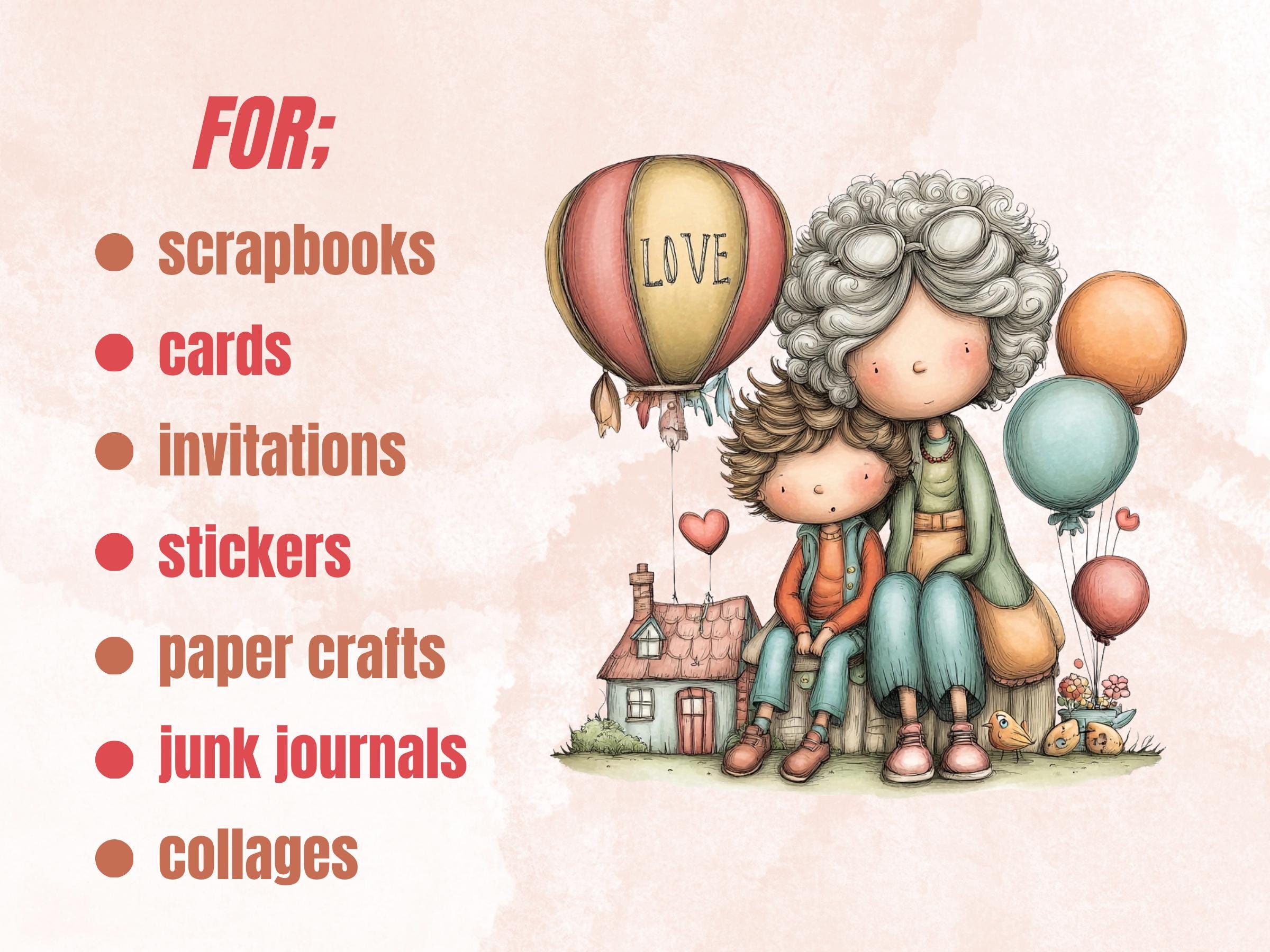 Whimsical Mother's Day Clipart Bundle | 52 Quirky Mom PNG Graphics (Digital Download)