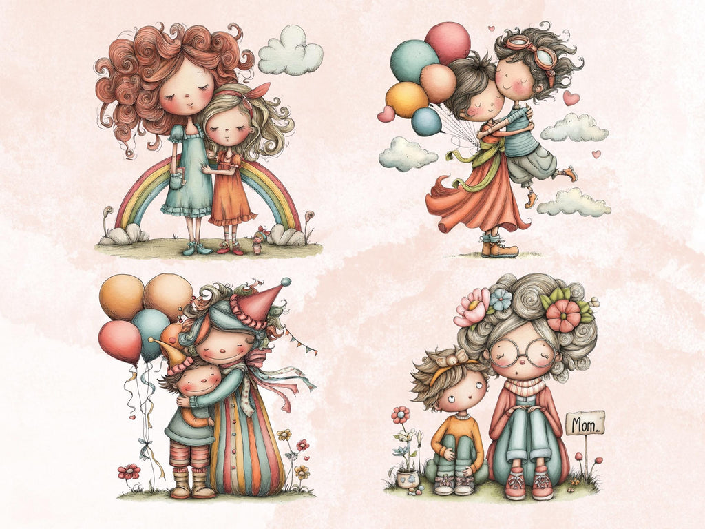 Whimsical Mother's Day Clipart Bundle | 52 Quirky Mom PNG Graphics (Digital Download)