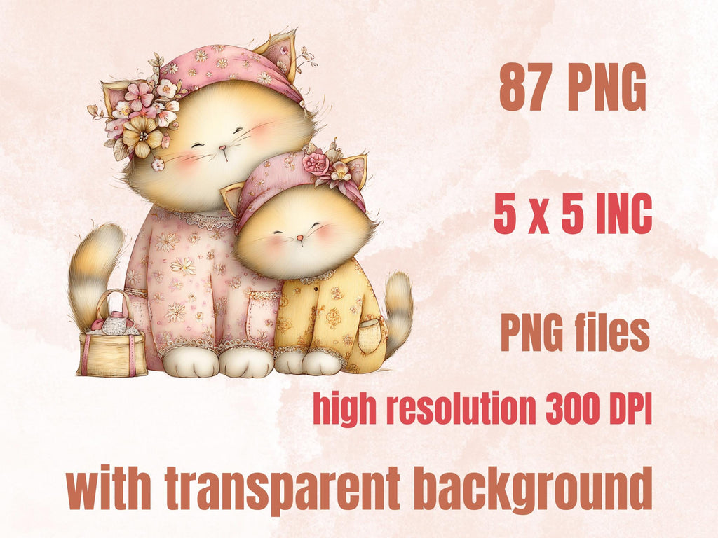 Pastel Mother's Day Animal Clipart | Whimsical Mom Baby PNG Illustrations (Digital Download)