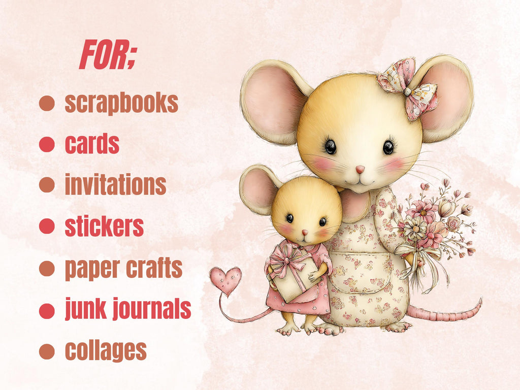 Pastel Mother's Day Animal Clipart | Whimsical Mom Baby PNG Illustrations (Digital Download)