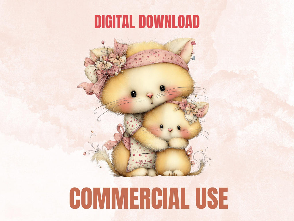 Pastel Mother's Day Animal Clipart | Whimsical Mom Baby PNG Illustrations (Digital Download)