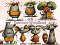 Summer Woodland Clipart Bundle | 86 Whimsical Quirky Forest PNG | Woodland Cuties Digital Download