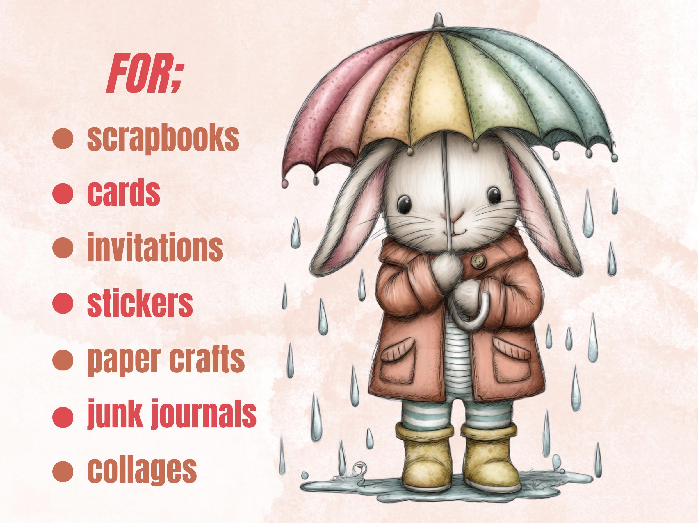 Rainy Day Clipart Bundle | 74 Whimsical Quirky Rain PNG | Umbrella Animals Digital Download