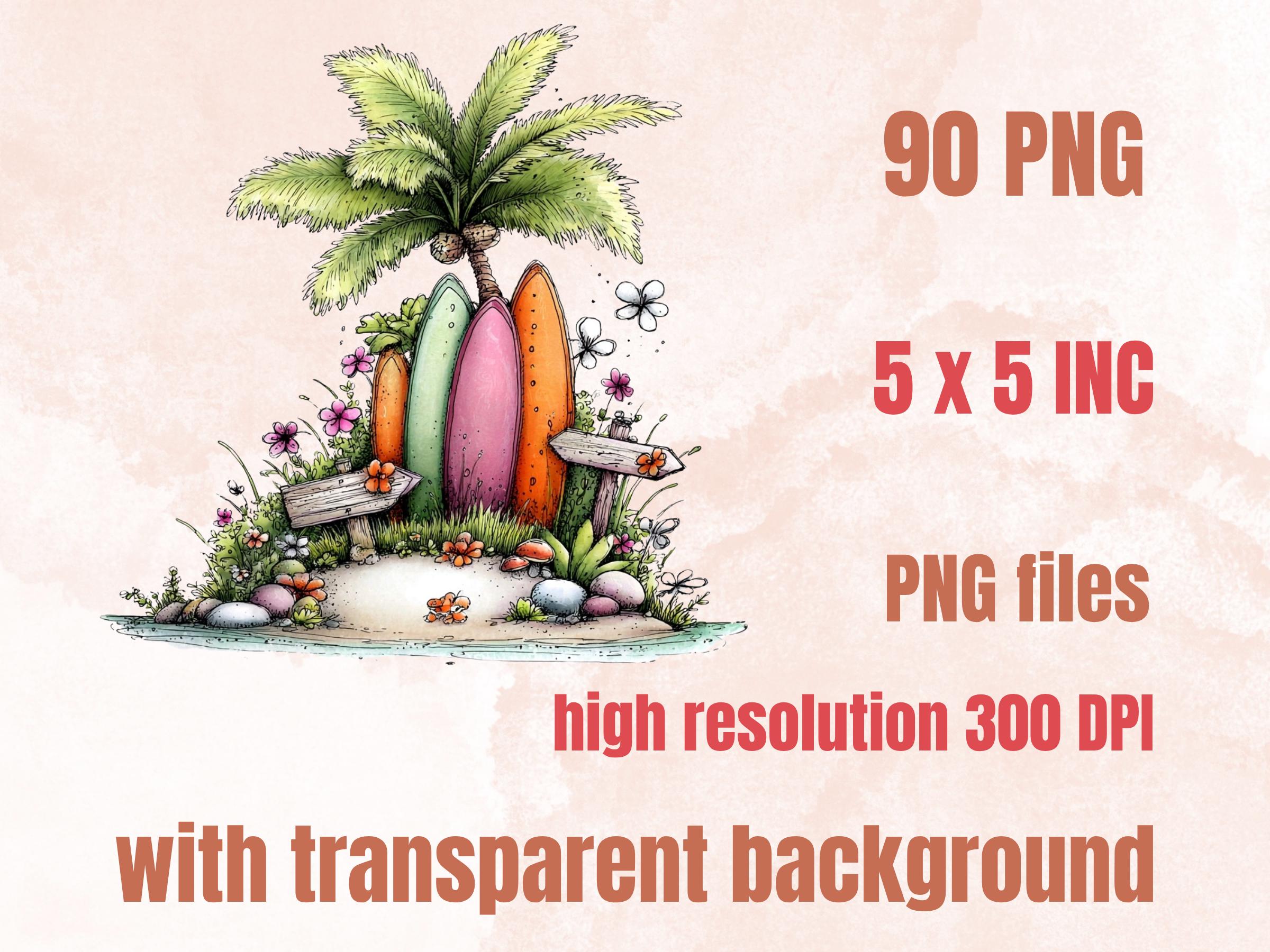 Island Vibes Clipart Bundle | 90 Whimsical Quirky Tropical PNG | Fantasy Island Digital Download