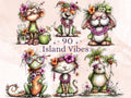 Island Vibes Clipart Bundle | 90 Whimsical Quirky Tropical PNG | Fantasy Island Digital Download