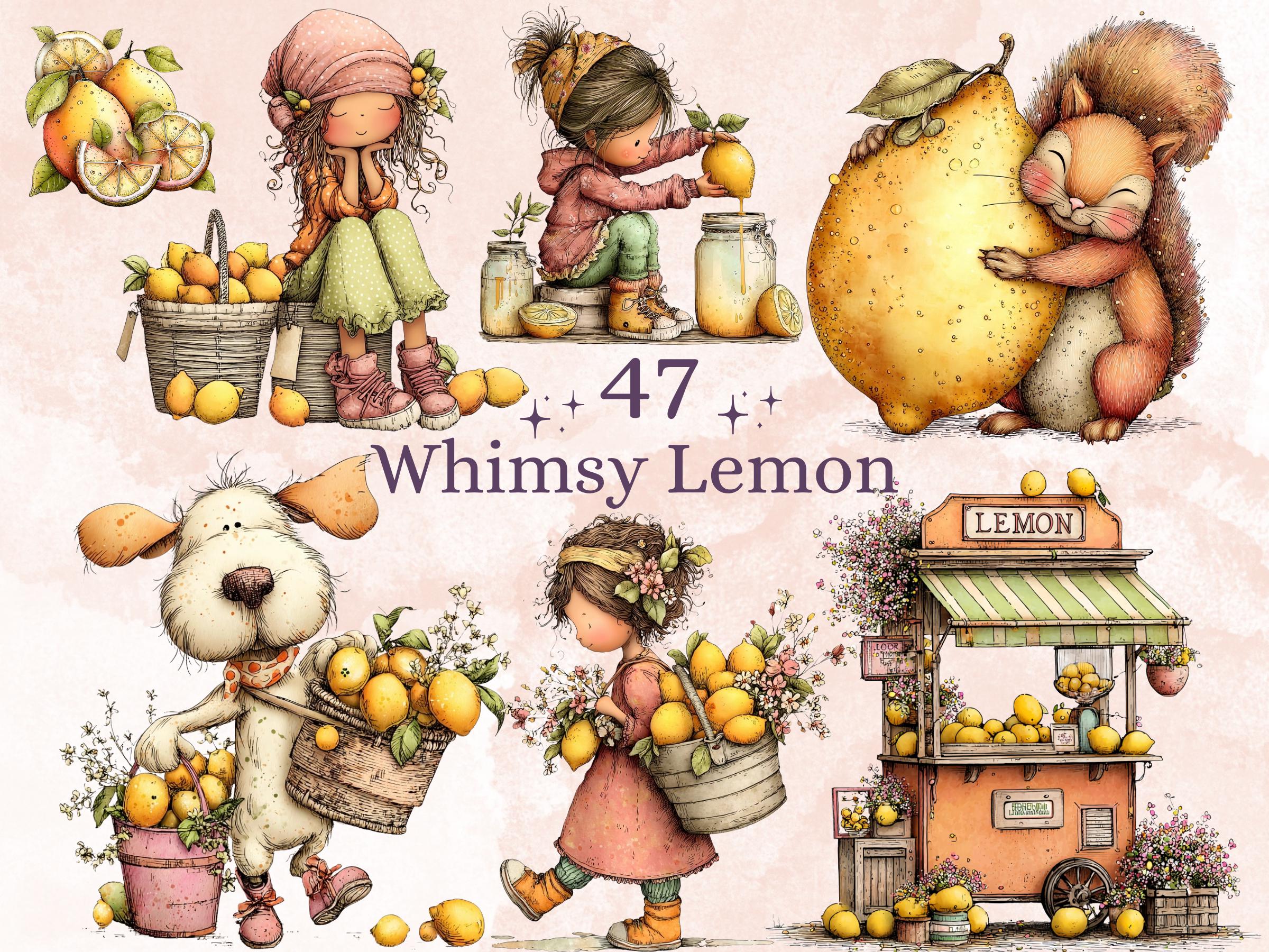 Lemon Clipart Bundle | 47 Whimsical Quirky Lemonade PNG | Summer Citrus Digital Download