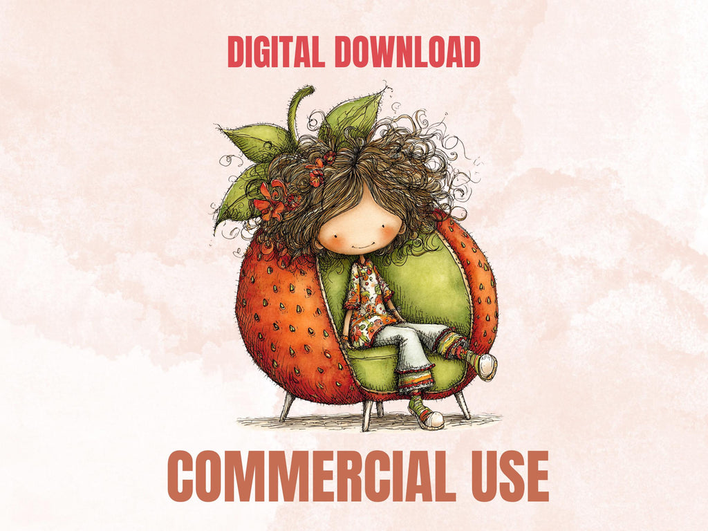 Strawberry Clipart Bundle | 52 Whimsical Quirky Berry PNG | Summer Fruit Digital Download
